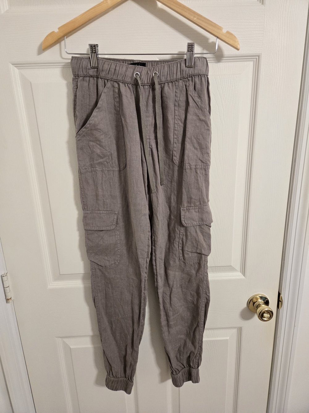 Nicole Miller Cargo Jogger Linen Pants with Drawstring Waist Size XS